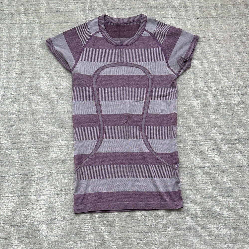 lululemon athletica Purple and Lavender Striped Short Sleeve Tee